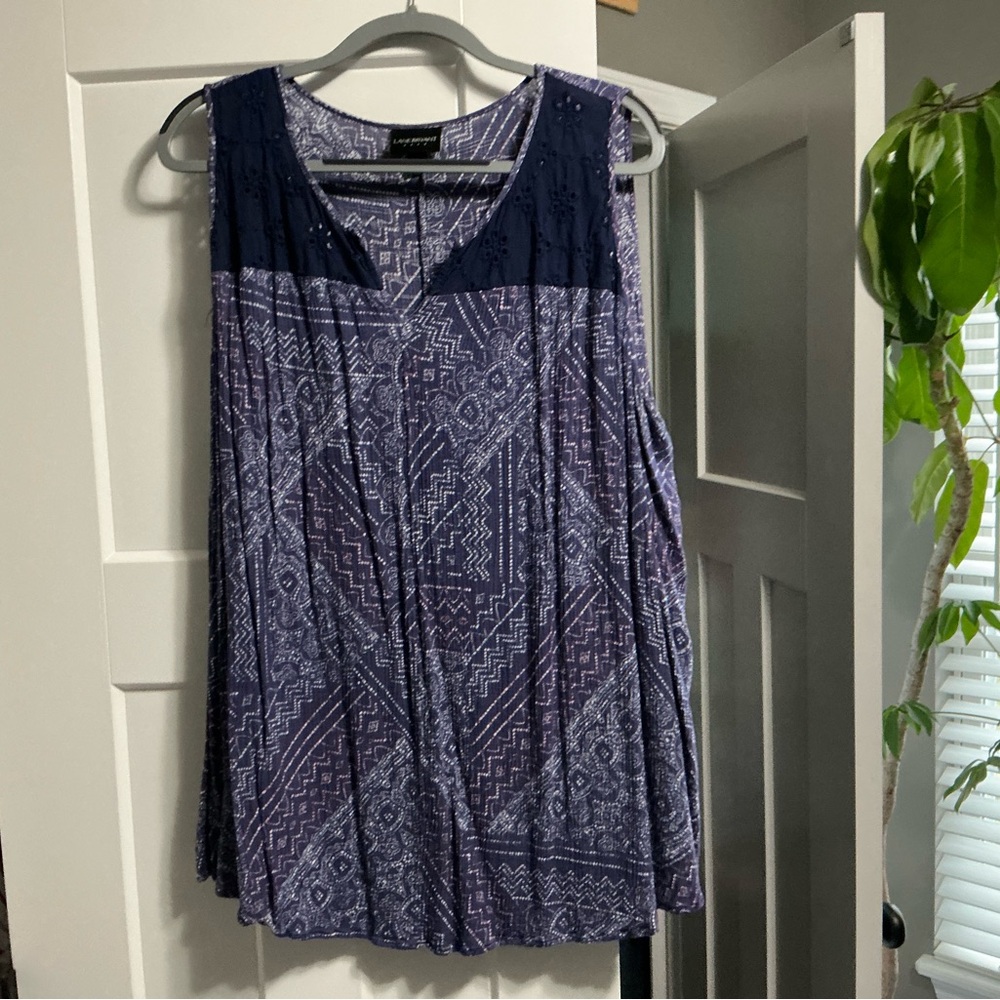Lane Bryant Navy and Lavender Patterned Blouse